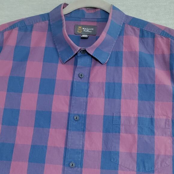Wallin Bros Shirt Mens 2XL Casual Short Sleeve Button Down Plaid Blue Purple - Picture 4 of 12
